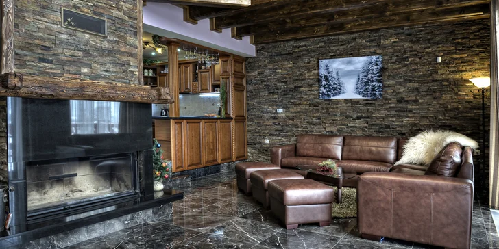 Pobyt s noblesou: luxusní chaty s výhledem na Belianské Tatry, vlastní sauna a jacuzzi na terase