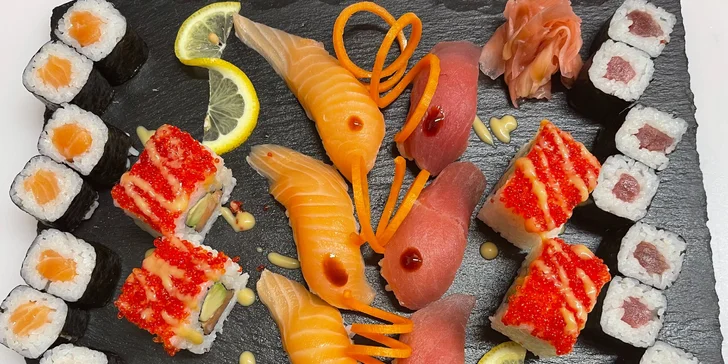 Pestré sushi sety v centru Ústí: 12 až 72 ks rolek s tuňákem, lososem i kaviárem