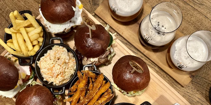 Burgerové menu a pivní degustace v Malešickém mikropivovaru pro 2 osoby