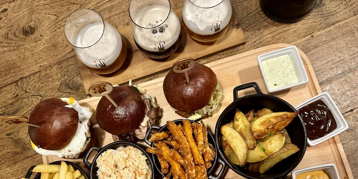 Burgerové menu a pivní degustace v Malešickém mikropivovaru pro 2 osoby