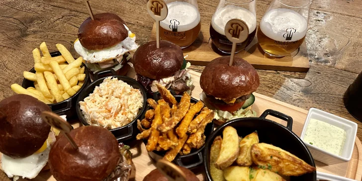 Burgerové menu a pivní degustace v Malešickém mikropivovaru pro 2 osoby