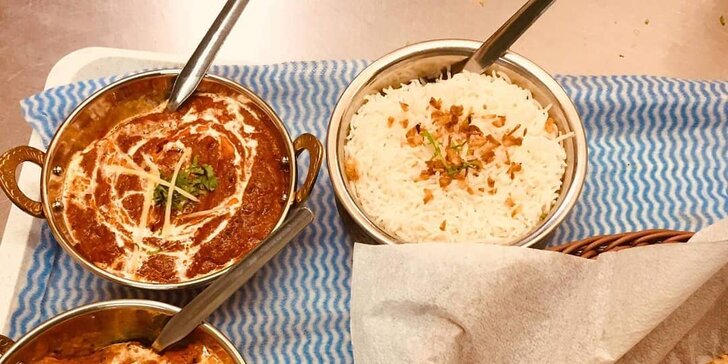 Indické menu pro 1–2 osoby: butter chicken, tikka masala, příloha i nápoj