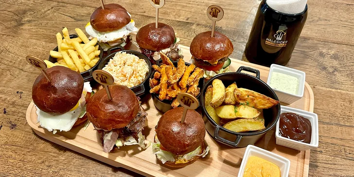 Burgerové menu a pivní degustace v Malešickém mikropivovaru pro 2 osoby