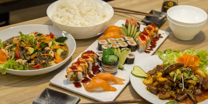 Pestré sushi sety v centru Brna: 34 a 46 kousků nebo 28 ks a teplé jídlo