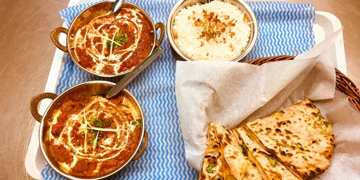 Indické menu pro 1–2 osoby: butter chicken, tikka masala, příloha i nápoj