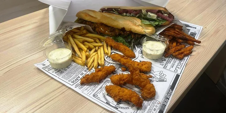 Tortila menu dle výběru, hovězí burger a příloha či mega taška s bagetami i toastem