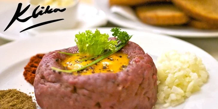 235 Kč za MAXI TATARÁK (500g) a neomezený příděl topinek v hodnotě 517 Kč ve stylové restauraci Klika. Gurmánská lahůdka z roštěnce mladého býčka se slevou 55%.