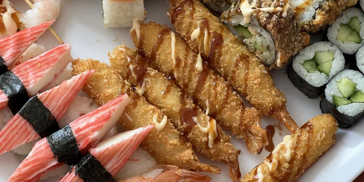 Vymazlené sushi sety pro celou partu: 98-108 ks maki, nigiri i rolek v tempuře