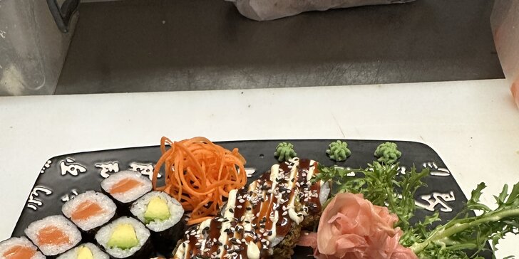 Sety 24–72 ks sushi s okurkou, avokádem, tuňákem, lososem i kaviárem