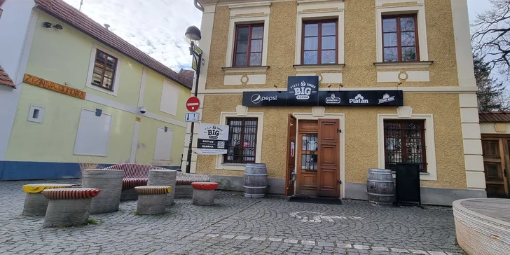 Burger podle výběru z 5 druhů až 300g masa a hranolky