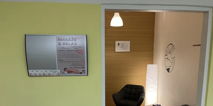 Relaxační masáž dolních končetin, zad nebo i šíje: 30–50 min. pro 1 osobu