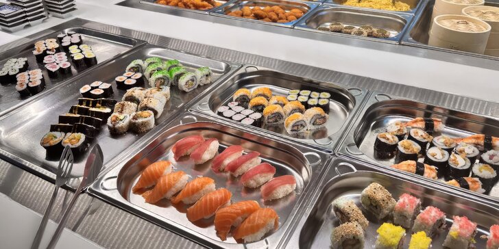 All you can eat oběd pro 1-2 osoby: sushi, knedlíčky a další asijské pokrmy, nápoj v ceně