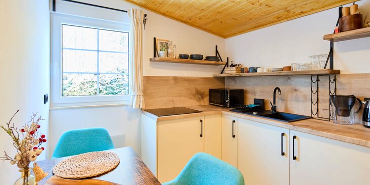 Romantika uprostřed horské přírody: moderní vybavená chata i finská sauna