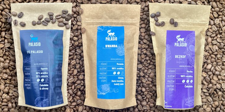 Degustační set 3 balíčků zrnkových káv z Rwandy, Mexika a Ugandy