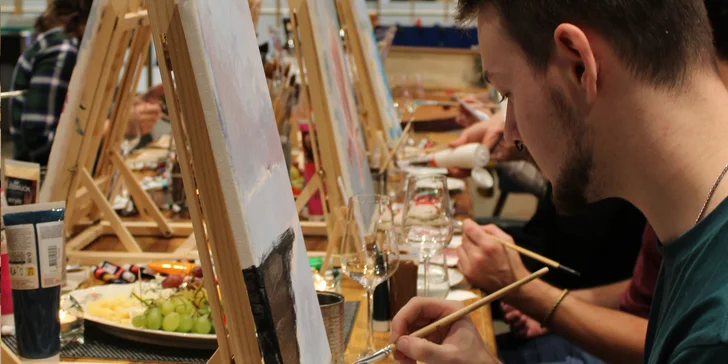 Art-degustace pro 1 či 2 osoby: zážitkový večer s malováním a ochutnávkou 6 vzorků vín