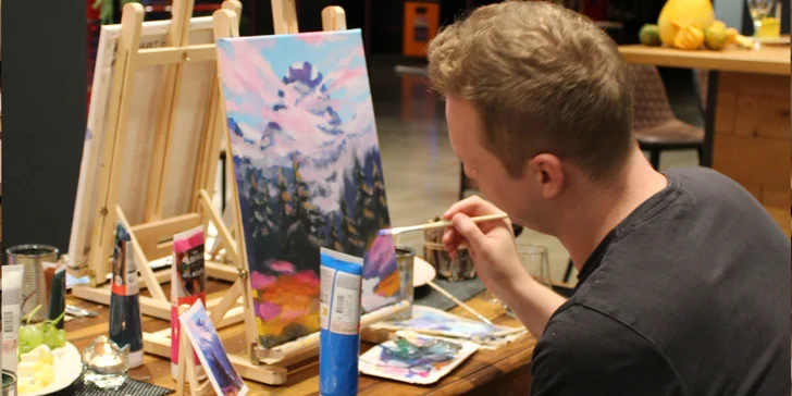 Art-degustace pro 1 či 2 osoby: zážitkový večer s malováním a ochutnávkou 6 vzorků vín