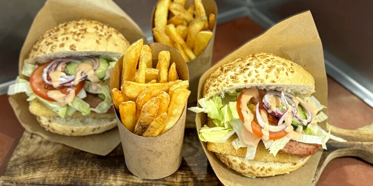 Hot dog, burger s hovězím i kuřecími nugetkami nebo tortila či gyros a hranolky pro dva