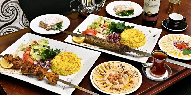 Orientální 3chodové degustační menu i s lahví vína pro 2 osoby v restauraci Babylon na Novém Městě