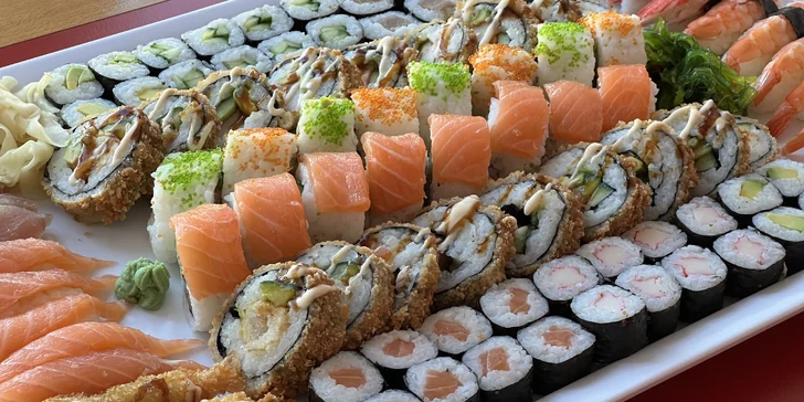 Vymazlené sushi sety pro celou partu: 98-108 ks maki, nigiri i rolek v tempuře