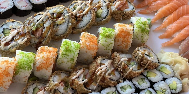 Vymazlené sushi sety pro celou partu: 98-108 ks maki, nigiri i rolek v tempuře