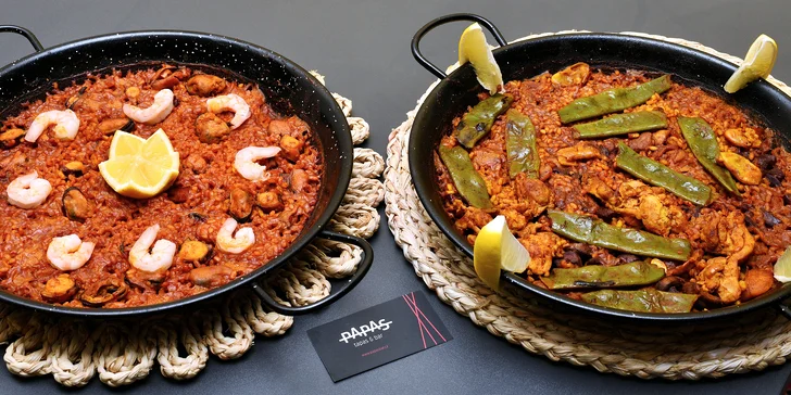 Španělská večeře pro dva: výběr předkrmů, paella Valenciana či s mořskými plody a víno