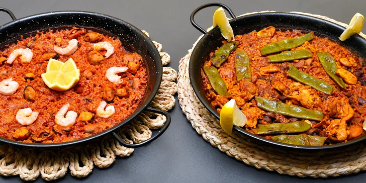 Španělská večeře pro dva: výběr předkrmů, paella Valenciana či s mořskými plody a víno