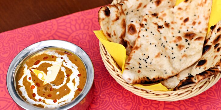 Indické menu s dezertem nebo i nápojem: jehněčí vindaloo, kuřecí tikka masala i vegetariánské speciality
