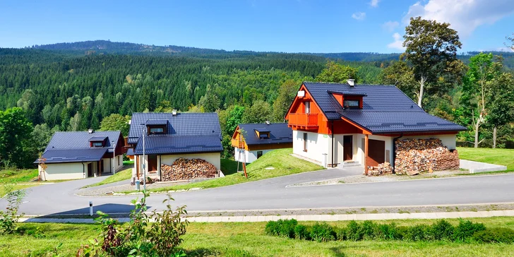 Horské chaty v srdci Dolní Moravy až pro 10 osob: super areál s atrakcemi a privátním wellness, blízko lanovky