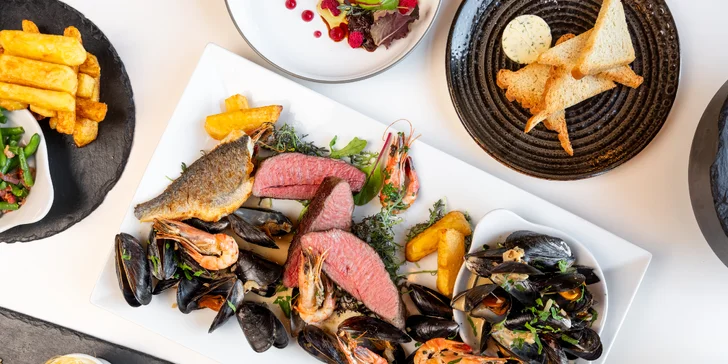 6chodové francouzské menu pro 2 osoby: maso i mořské plody, kuchař s michelinskou praxí