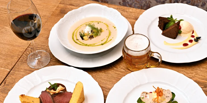 4chodové menu v Chateau Ctěnice i s neomezenou konzumací vína či piva pro 1–2 osoby