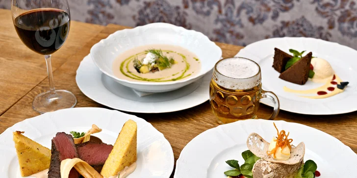 4chodové menu v Chateau Ctěnice i s neomezenou konzumací vína či piva pro 1–2 osoby