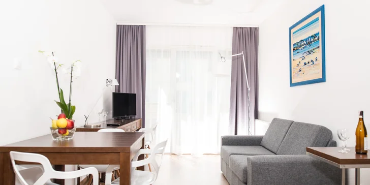Moderní apartmány u Baltu: strava, neomezený wellness, skvělá herna i sleva do spa