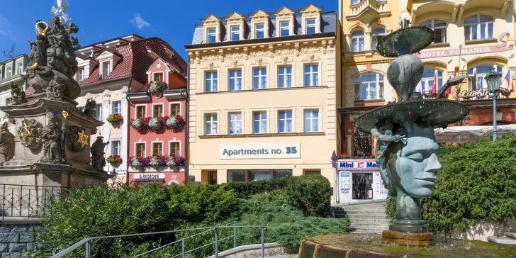 Nové apartmány v centru Karlových Varů s výhledem na Vřídelní kolonádu a dopolední vstupy do bazénu
