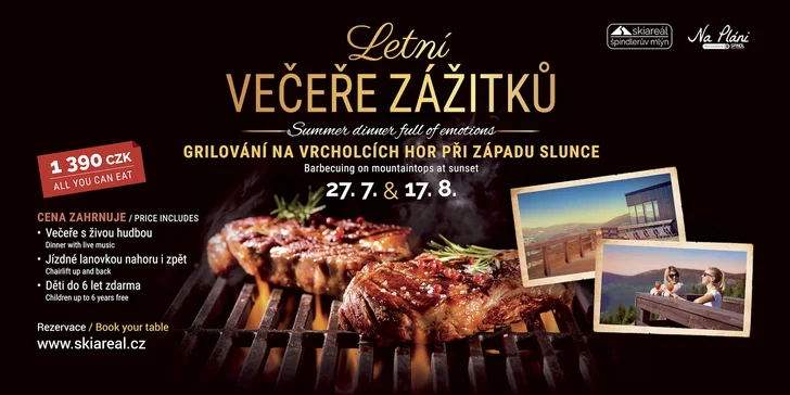 Grilování a all you can eat raut v horské restauraci s výhledem na Špindl a jízda lanovkou tam i zpět