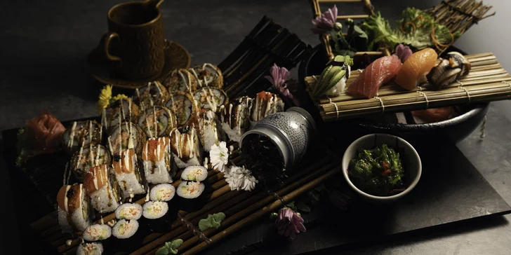 Asijské fusion menu pro dva: brazilské hovězí na grilu, krevety, chobotničky, sushi v tempuře a sklenka prosecca