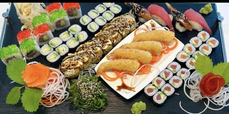 Sushi sety: 38-71 ks s okurkou, avokádem, lososem, tuňákem i krevetami v tempuře