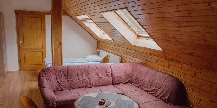 Vybavené apartmány u Hejnic v Jizerských horách až pro 8 osob, zahrada s potokem