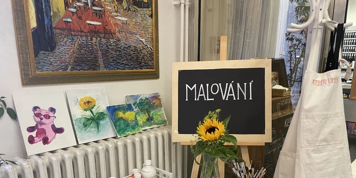 Malování kvašovými barvami pro dospělé i děti: možnost voucheru s kávou dle výběru