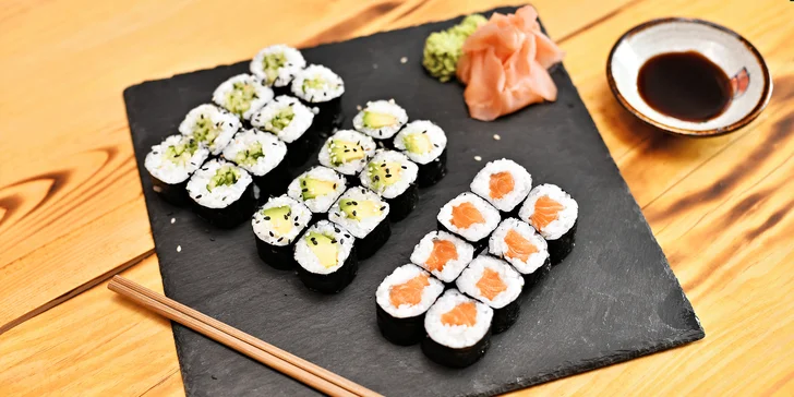 Sushi sety s klasickými i speciálními rolkami: 14–47 maki, nigiri, sashimi i uramaki