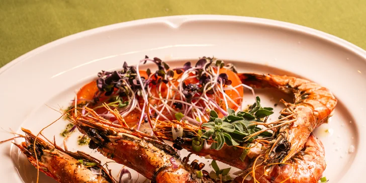 Luxusní 3chod. středomořské menu: krevety, humr i sklenka šampaňského