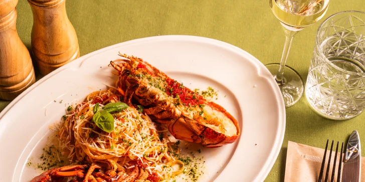 Luxusní 3chod. středomořské menu: krevety, humr i sklenka šampaňského