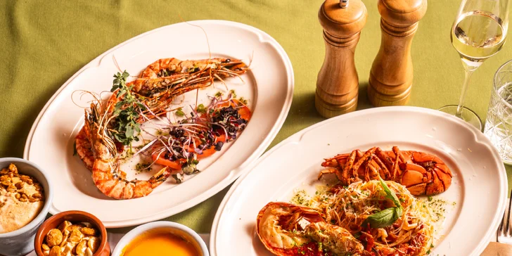 Luxusní 3chod. středomořské menu: krevety, humr i sklenka šampaňského