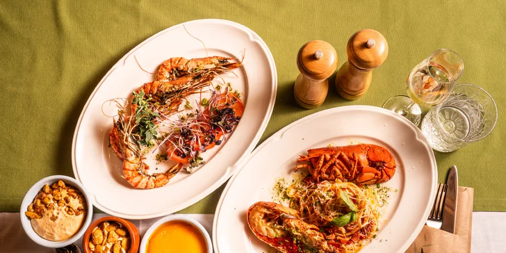 Luxusní 3chod. středomořské menu: krevety, humr i sklenka šampaňského