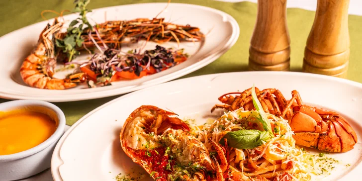 Luxusní 3chod. středomořské menu: krevety, humr i sklenka šampaňského