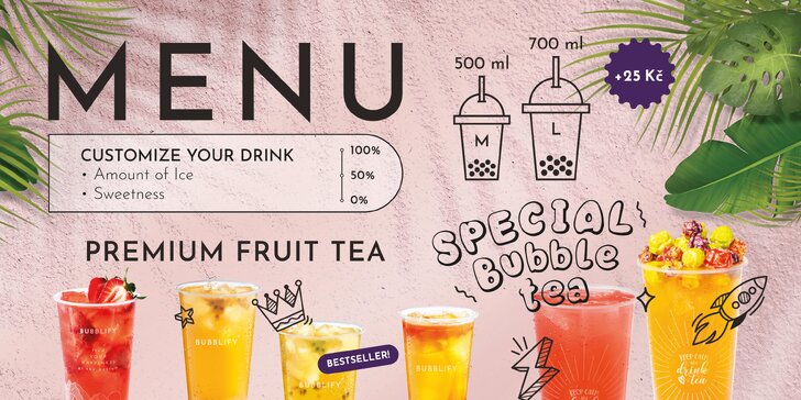 Osvěžující bubble tea podle výběru i toppingy pro 1, 2 nebo 3 osoby