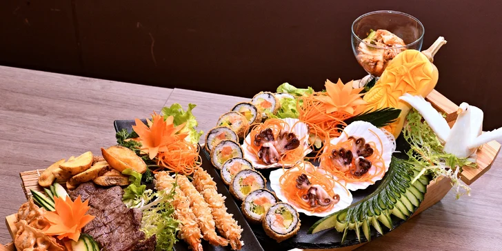 Asijská hostina až pro 4 osoby: sushi sety, pochoutky z chobotnice i prosecco
