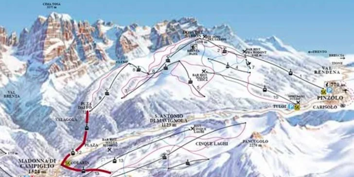 Týden v Dolomitech: lyžařská oblast Madonna di Campiglio-Pinzolo, apartmán pro 2-4 osoby, sauna