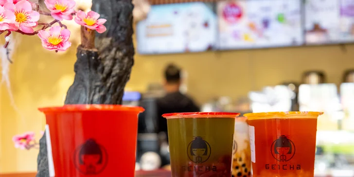 Geicha bubble tea v Ostravě: mléčný nebo ovocný čaj s tapiokou, želé či bobou dle výběru