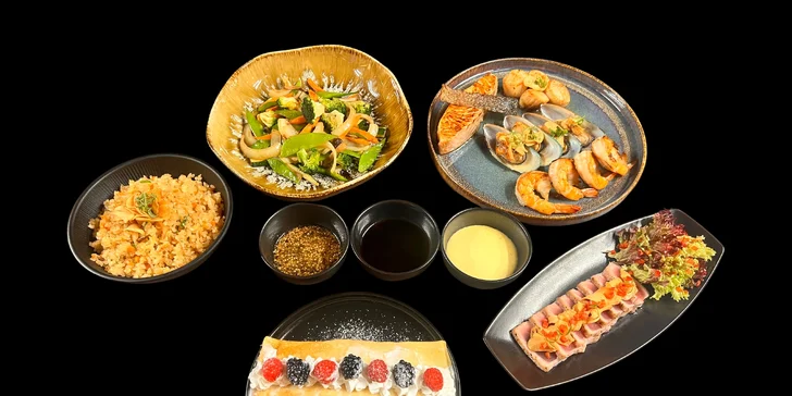 3chodové menu pro 2 osoby: s mořskými plody, masem i kombinované