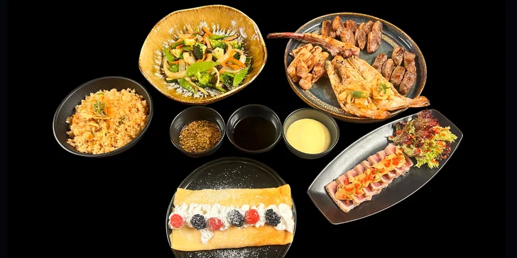 3chodové menu pro 2 osoby: s mořskými plody, masem i kombinované